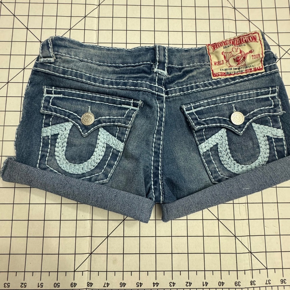 True Religion Billy Super T Denim Shorts Medium Wash Blue Size 28 Made in USA